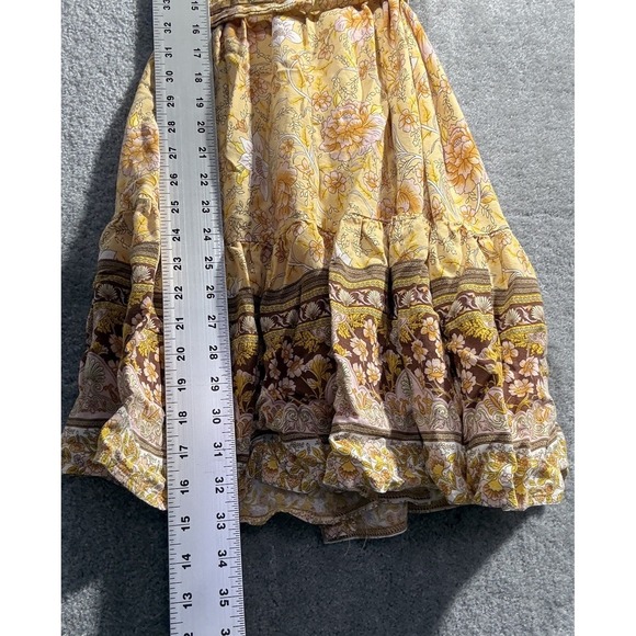 Used  ZESICA Boho Yellow Floral Short Sleeve Midi True Wrap Dress - Picture 3 of 6